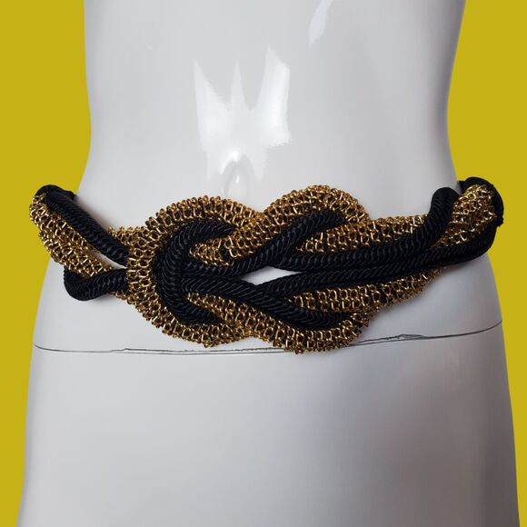 Vintage 80s Black and Gold Rope Belt